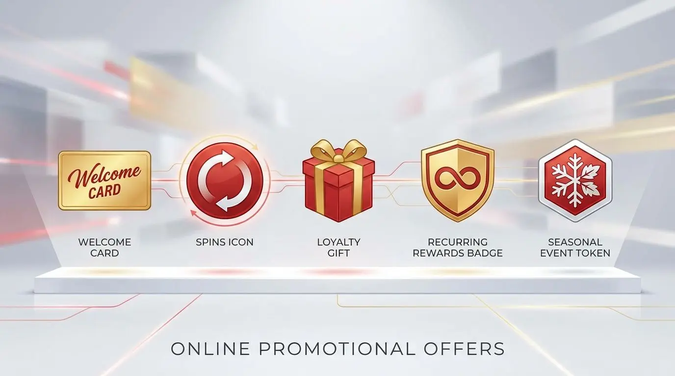 Types of PlayOJO Bonus Offers Illustration of welcome, free spins and loyalty-style promo categories