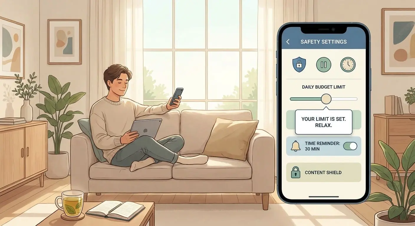 Account Safety and Limit Controls Player reviewing safety limits and account control tools on mobile