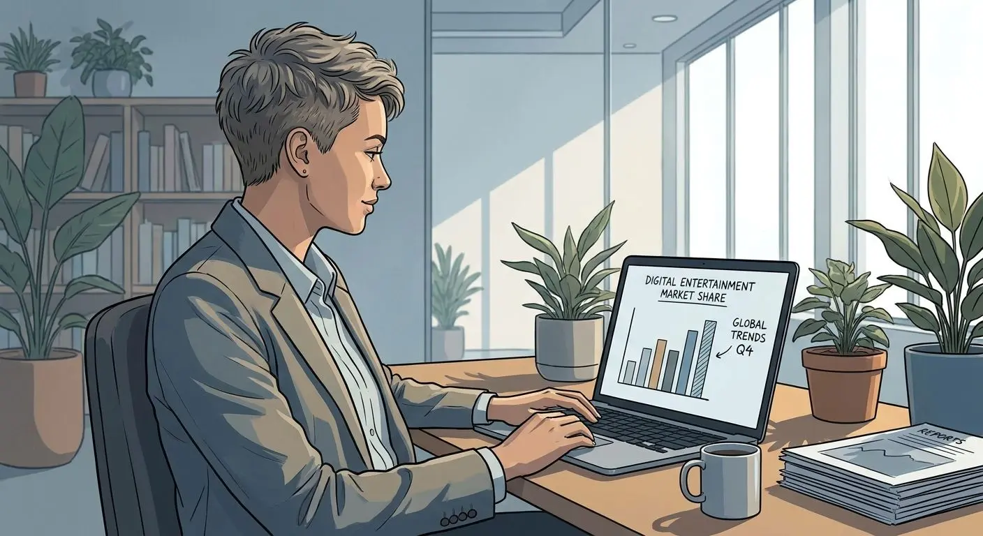 Fictional analyst reviewing online gaming promotions at a desk