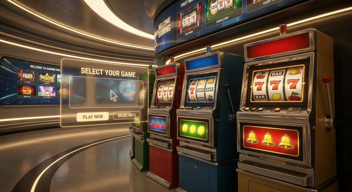 Selection of classic fruit machines in a digital lobby