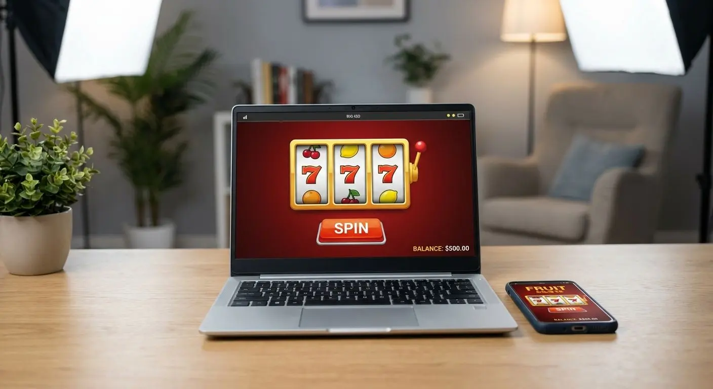 Online fruit slot interface on laptop and mobile screen