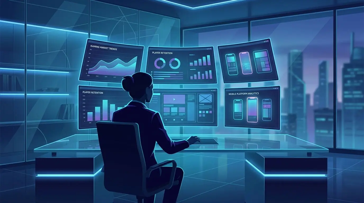 Abstract expert analyst reviewing digital platform dashboards