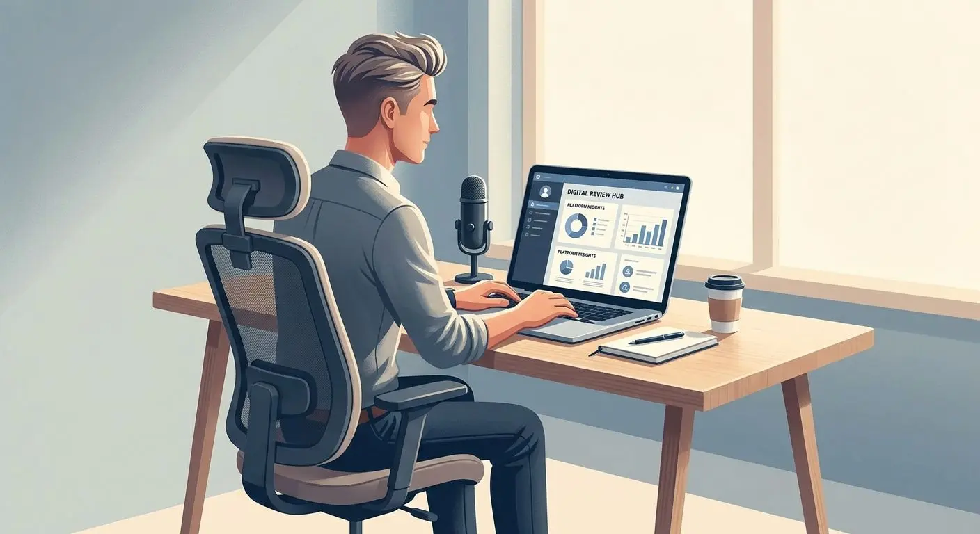 Illustrative avatar of a digital platform reviewer at a desk