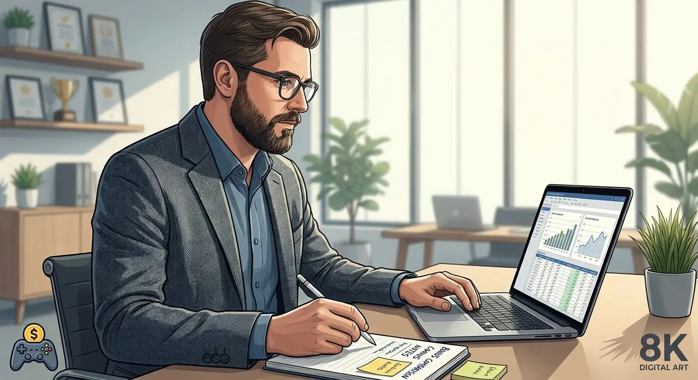 Illustration of an iGaming promotions analyst at work