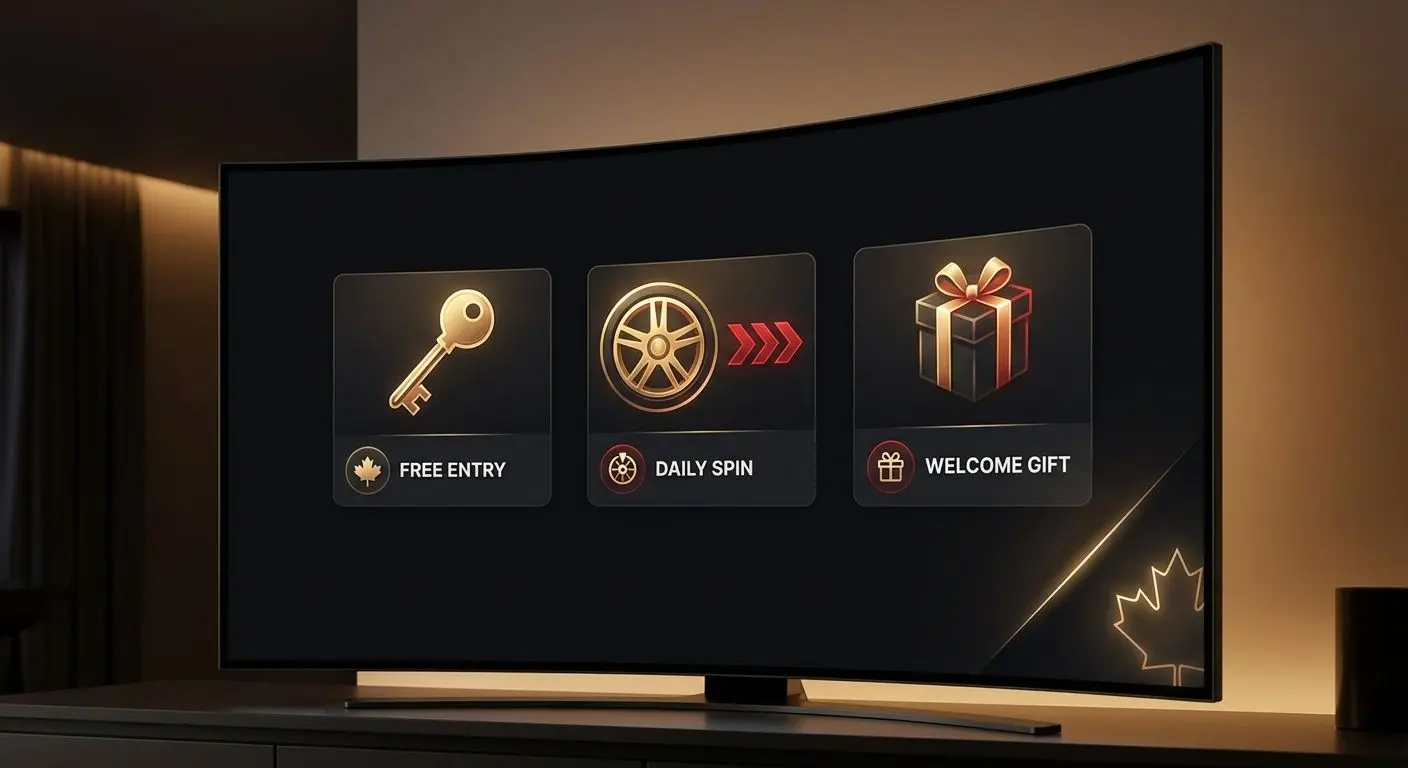 Bonus catalogue style interface with free entry and spins icons