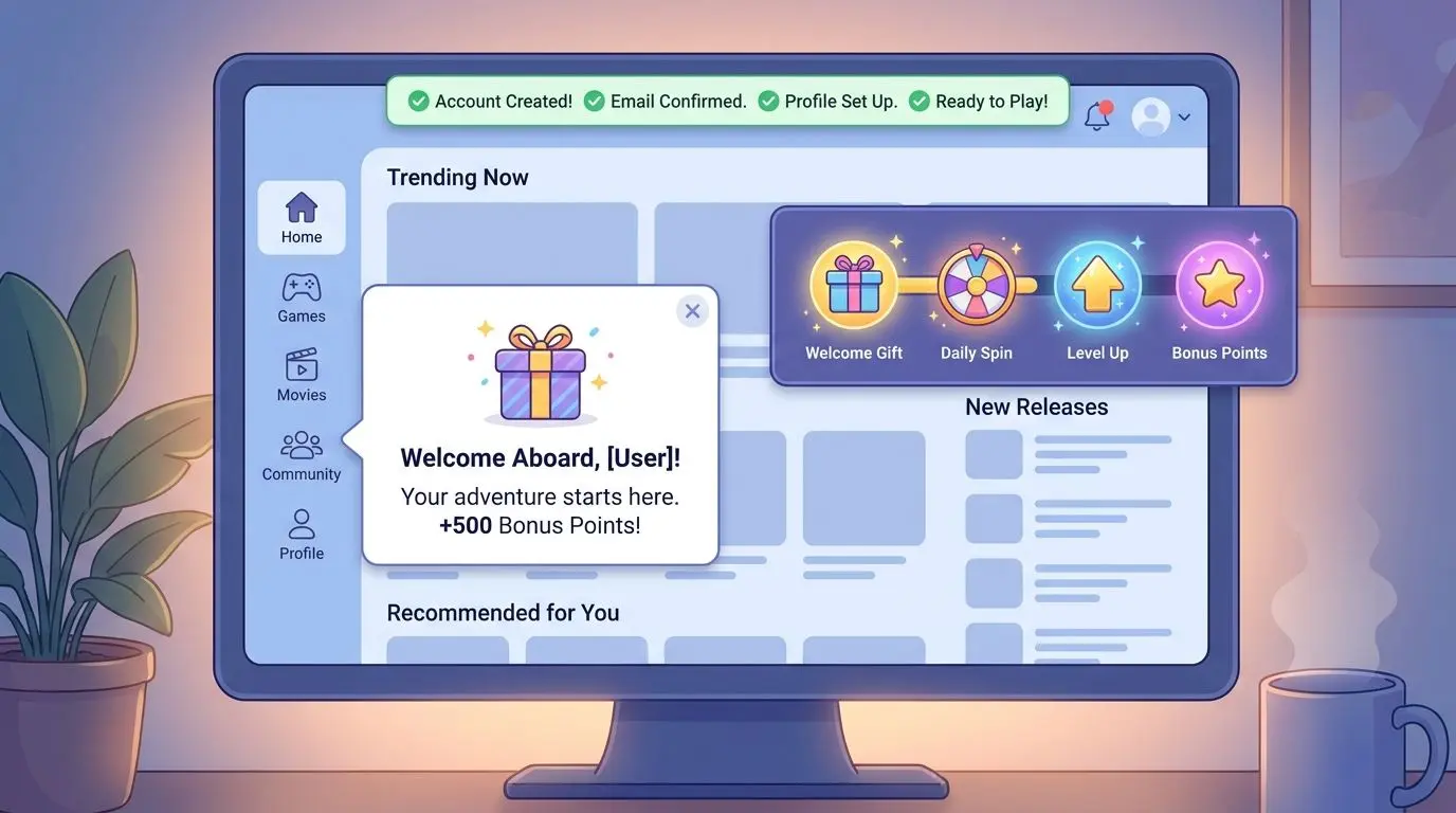 New online account dashboard with a welcome reward pop-up