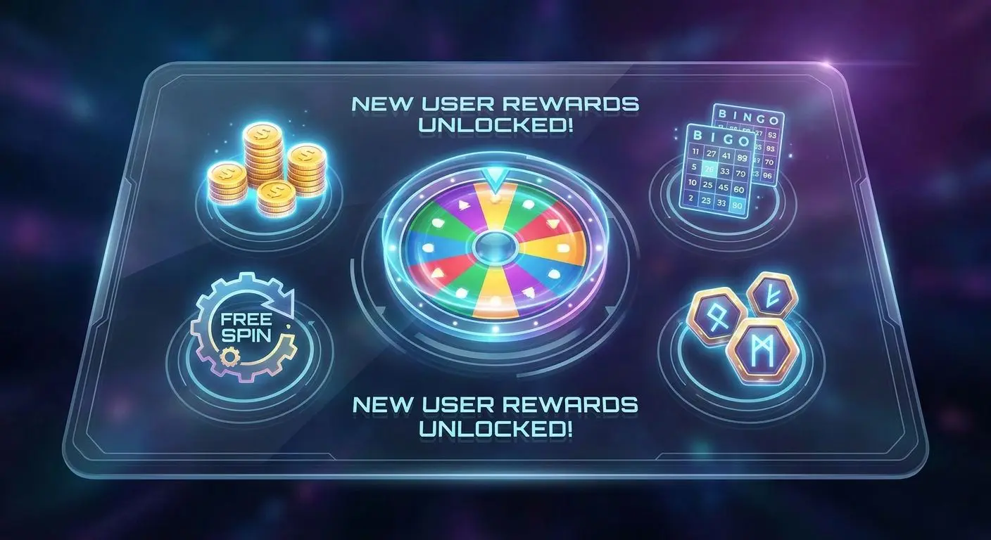 Different reward types for new customers including spins, tokens and prize wheel