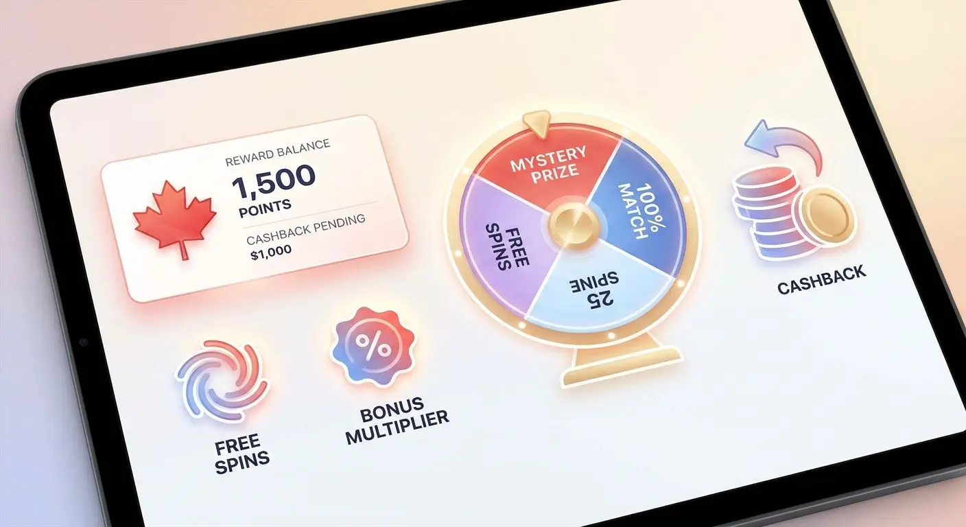 Illustration of different fresh account reward types for Canadian players