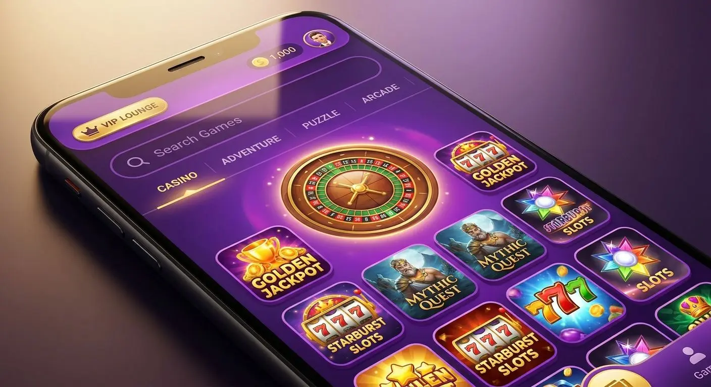 iPhone showing a PlayOJO-style mobile game lobby with game categories