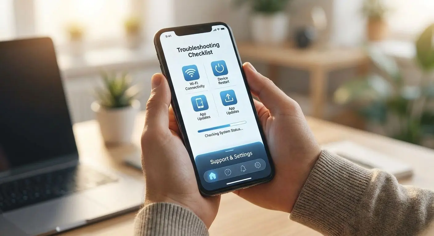 User checking iPhone download troubleshooting steps on a mobile support screen
