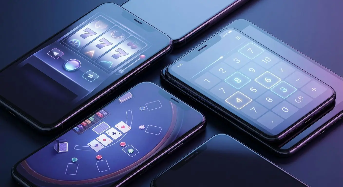 Smartphone screens showing different mobile game types