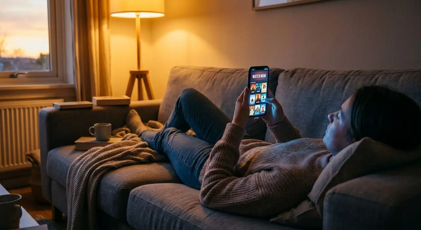 Person using mobile PlayOJO platform on a smartphone at home