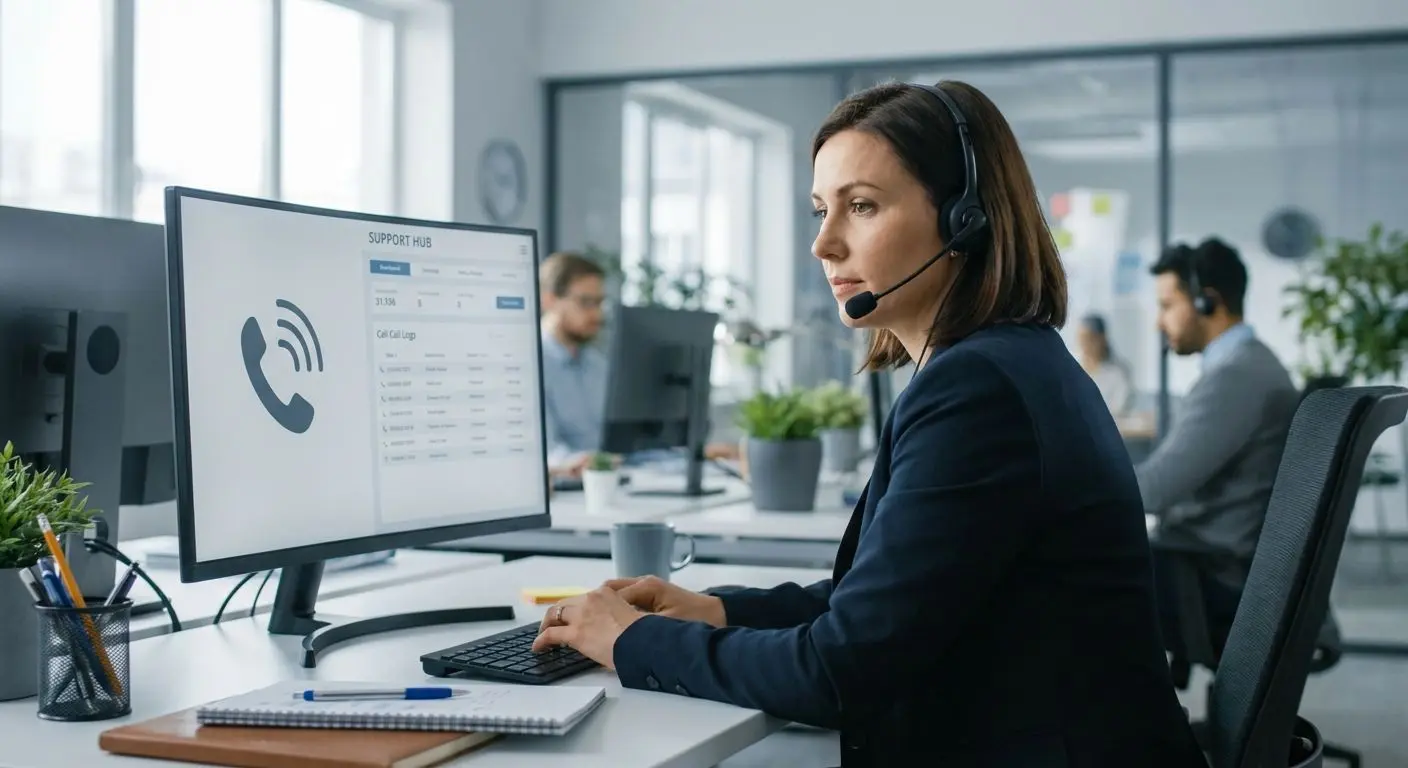 Phone Support Availability Illustration Phone support illustration with headset agent and contact interface