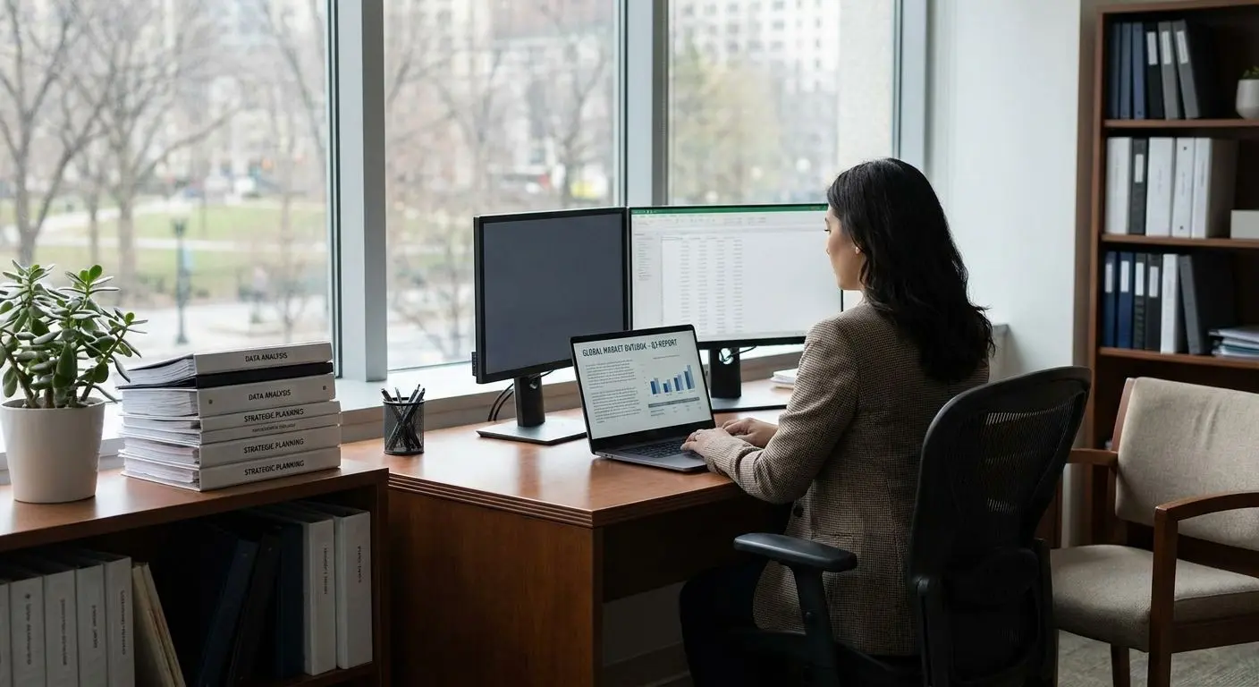 Author Section Expert Illustration Neutral expert analyst workspace for support page author section
