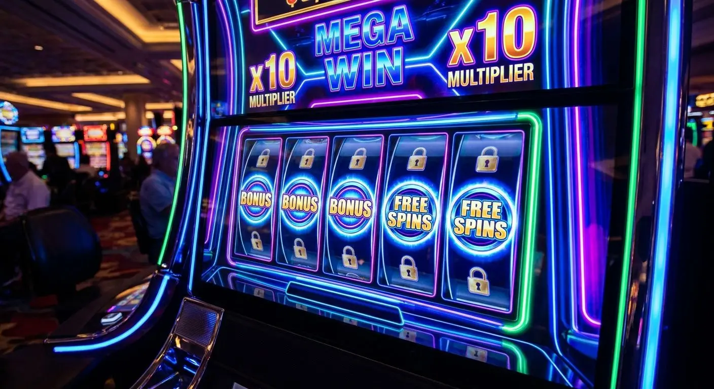 Video slot reels with free spin and bonus symbols