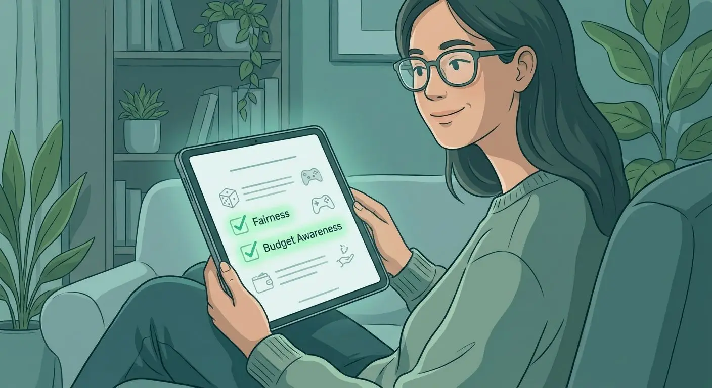Fair play and responsible gaming illustration Responsible player reviewing a fair play checklist
