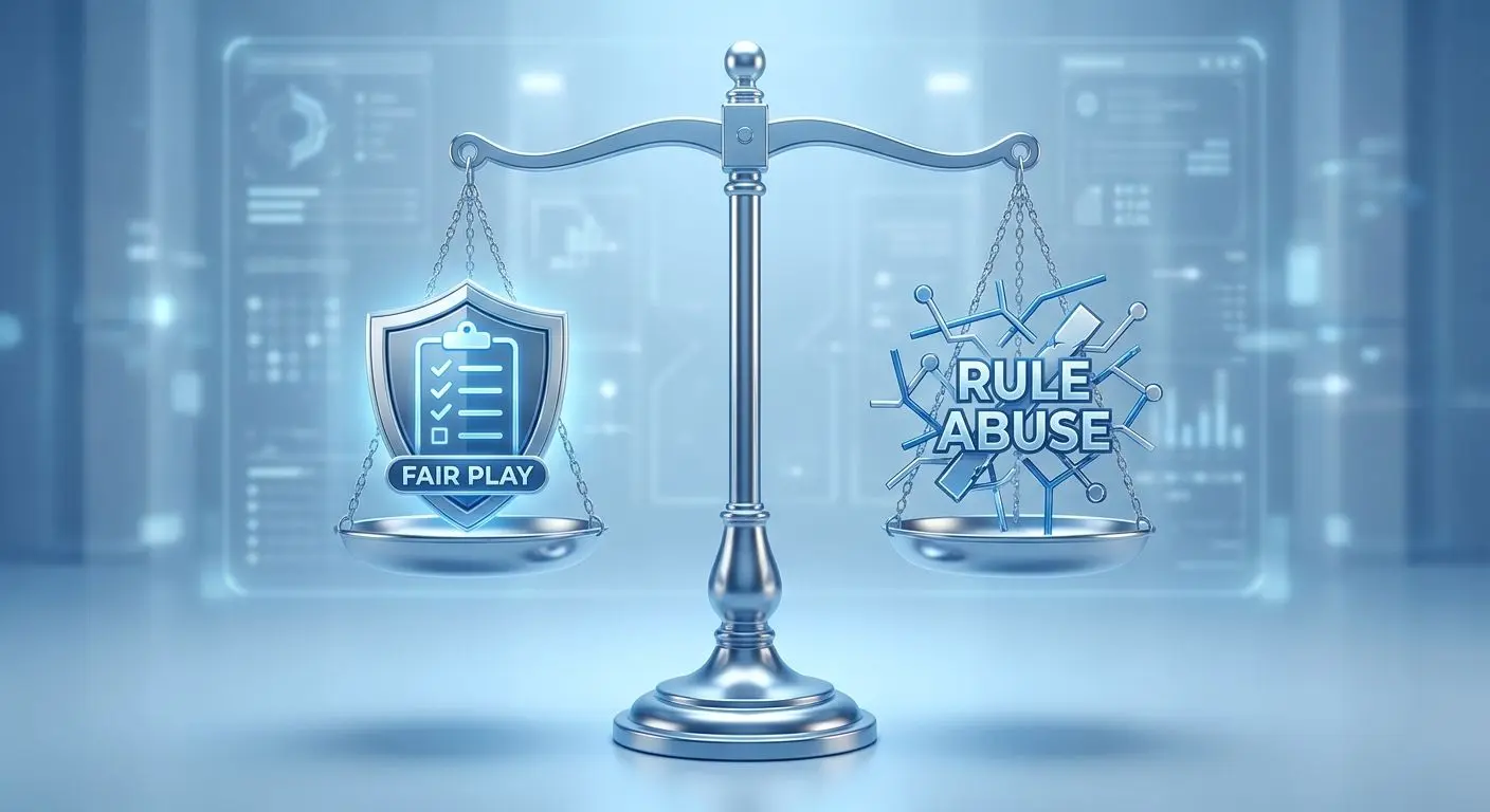 Fair play and responsible gaming visual Fair play versus abuse concept with scales and shield