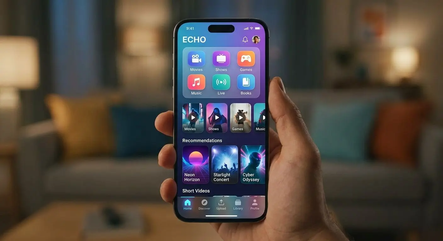 Mobile app interface overview Generic mobile interface with game categories on a smartphone