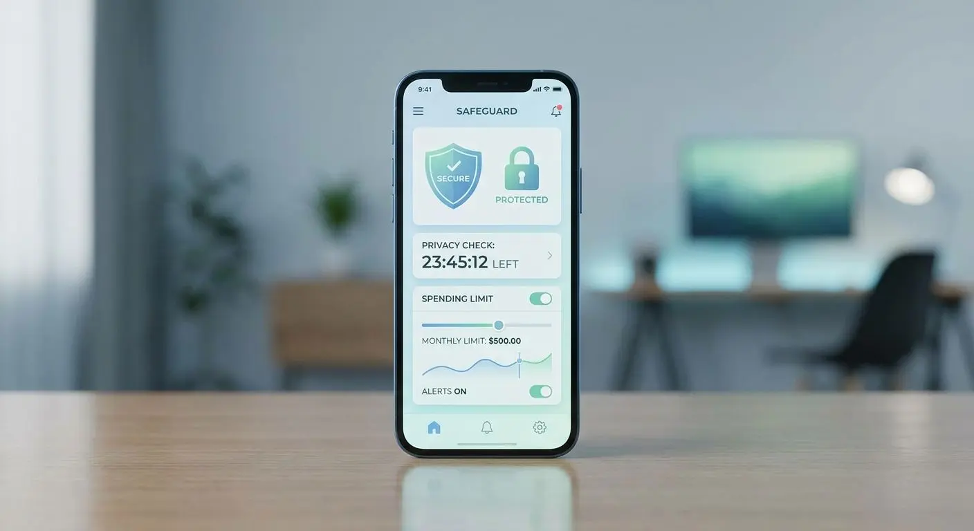Smartphone display with safe play settings and security icons