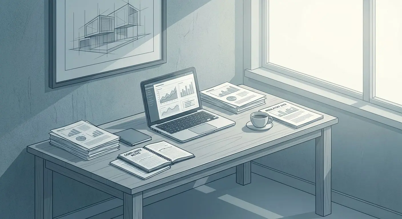 Analyst workspace with documents and charts for bonus policy review