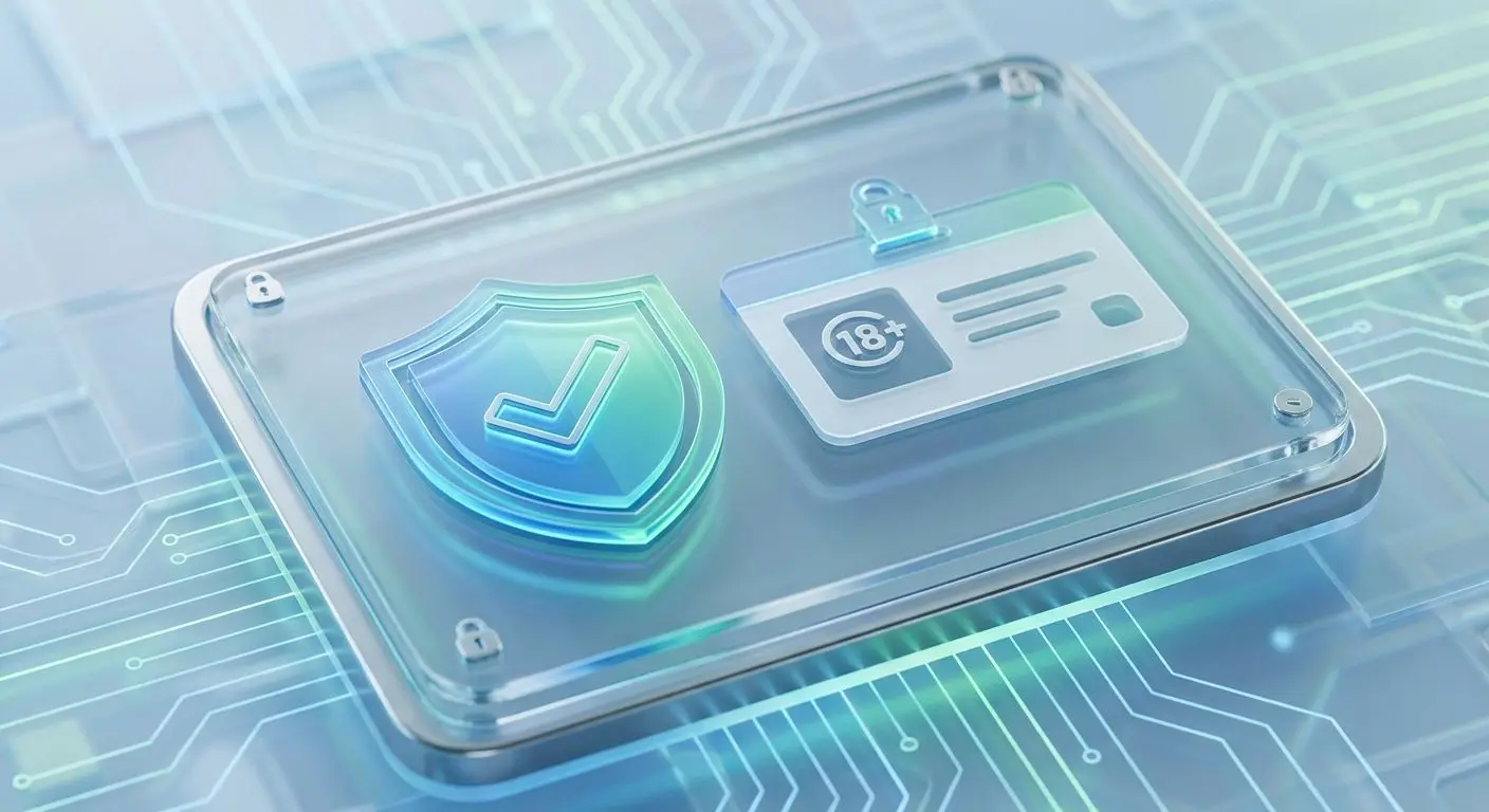 Identity and age verification illustration with ID card and security shield