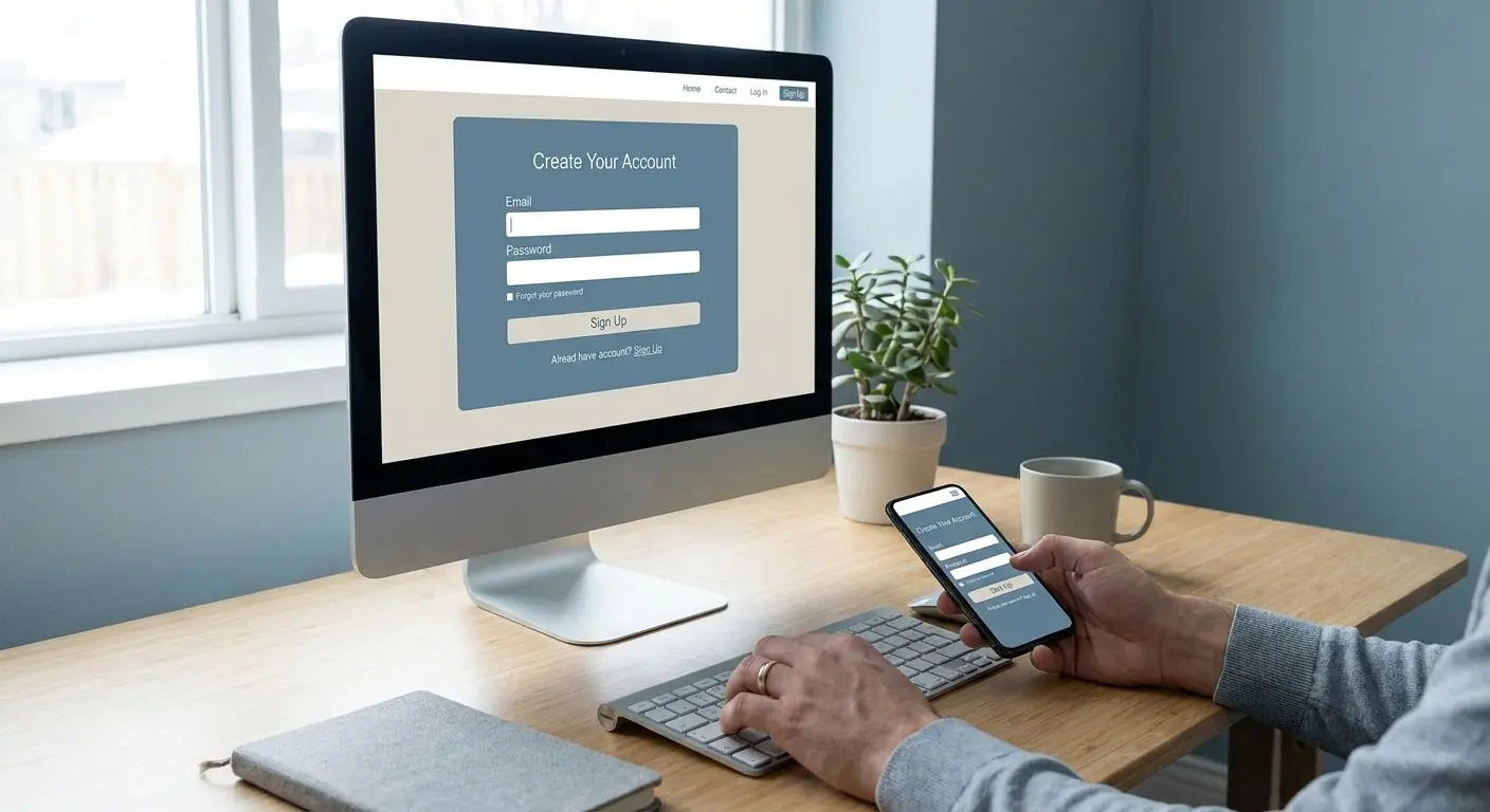 Registration screen on desktop and mobile with simple sign-up form