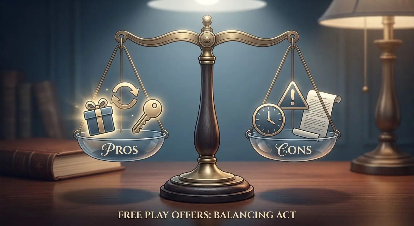Visual balance of advantages and risks of no deposit offers