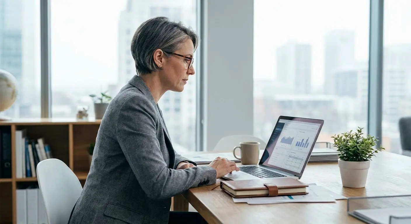 Fictional expert reviewing responsible play tools at a desk