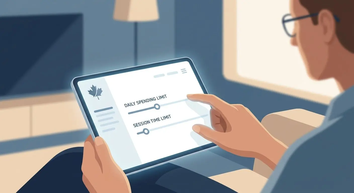 Person adjusting play limits on screen with Canadian visual accent