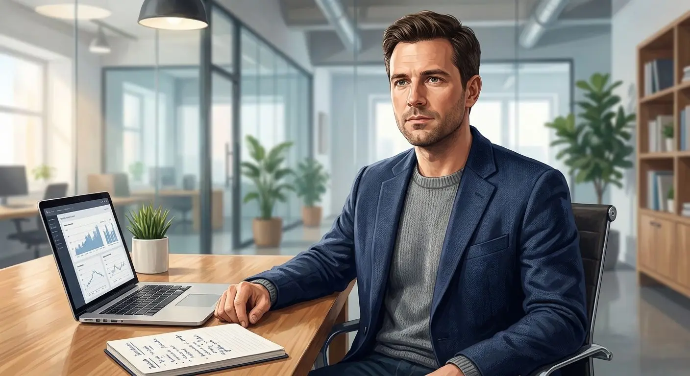 Fictional analyst in a workspace reviewing promo data