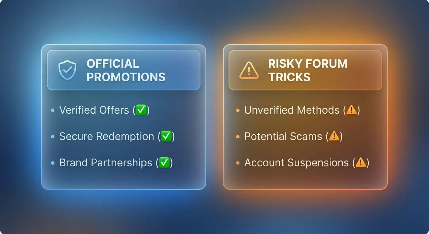 Visual comparison of official promotions and risky Reddit hacks
